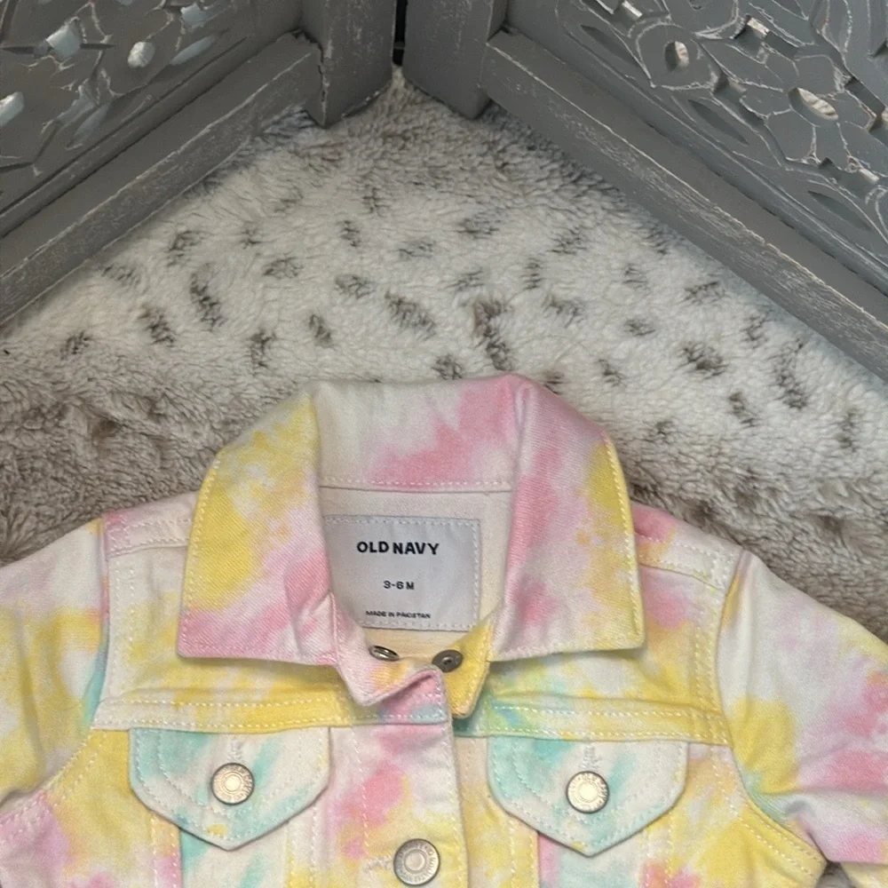 NWT! Old Navy rainbow tie dye jean jacket baby girls 3-6 months girlhoodcore